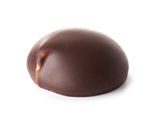 Chocolate bird's milk candy on white background