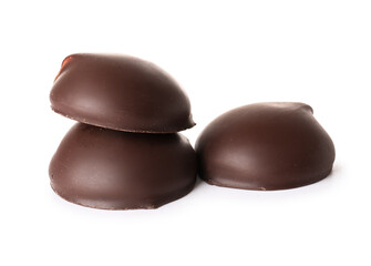 Obraz premium Chocolate bird's milk candies on white background