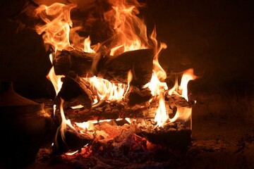 fire in fireplace