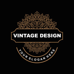 Retro Vintage Design, Luxurious Minimalist Vector Ornament Logo, With Mandala And Batik Style, Product Brand Illustration, Invitation, Banner, Fashion