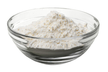 White flour pile in a glass bowl