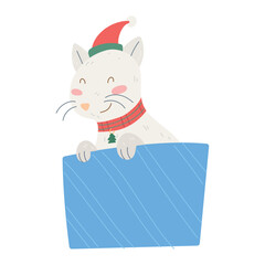 Isolated cat cartoon kawaii Christmas character Vector illustration