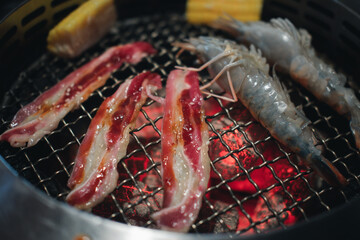 Japanese style grilled meat or barbecue, yakiniku is traditional grilled meat cuisine with various...