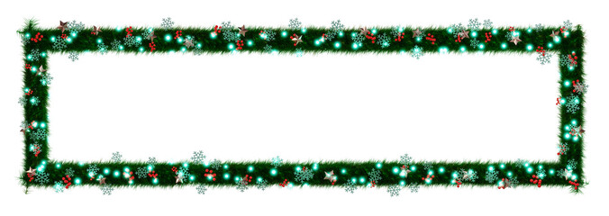 Beautiful christmas wreath 1 to 4 rectangle with sparkling illumination with snowflake and shiny stars and red berries on transparent background (RGBA 3D Rendering PNG)