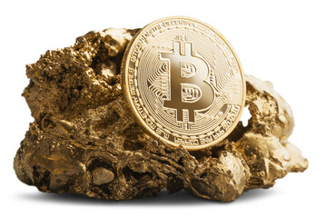Golden Bitcoin on gold stone