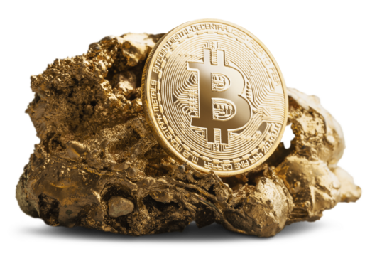 Golden Bitcoin on gold stone