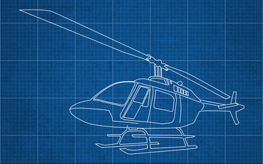 Line helicopter sketch blueprint illustration
