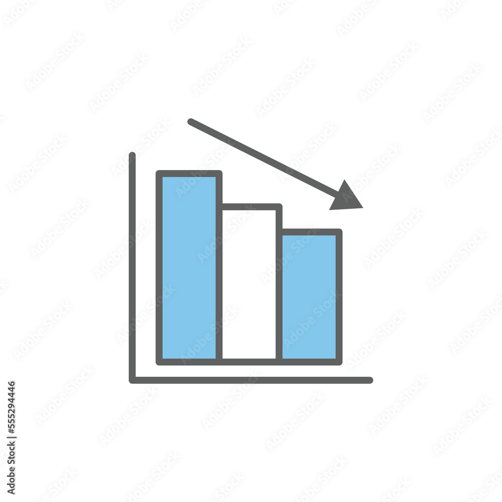 Poster graph icon illustration with down arrow. financial graph decline. two tone icon style. suitable for 