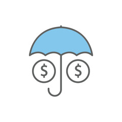 umbrella icon illustration with dollar. Insurance symbol. Two tone icon style. suitable for apps, websites, mobile apps. icon related to finance. Simple vector design editable