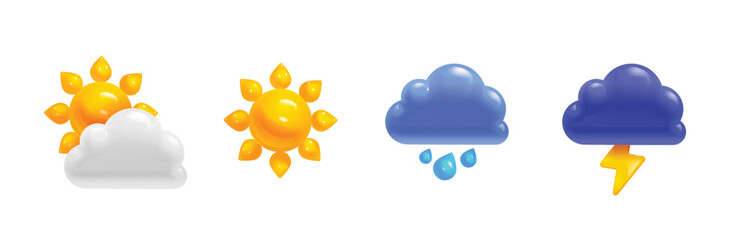 Cartoon Weather Icons in 3d Realistic Style