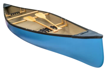 Foto op Canvas blue tandem canoe with a pair of wooden paddles,  transparent background © MarekPhotoDesign.com