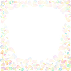 パステルカラーの花びらの正方形フレーム。カラフルで華やかな水彩イラスト素材。