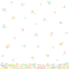 色とりどりの花びらが舞い下りる水彩イラスト。パステルカラーの華やかな背景素材。