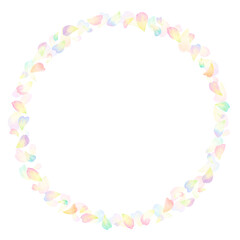 パステルカラーの花びらの丸いフレーム。カラフルでかわいい水彩イラスト素材。