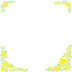 黄色い小花が咲き誇るボタニカルフレーム。水彩絵の具で描いたイラスト。
