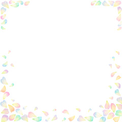 色とりどりの花びらが舞う正方形フレーム。パステルカラーのキュートな水彩イラスト素材。