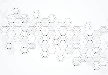 Abstract science template. Technology lines and dots connection background. Wallpaper or banner with a DNA molecules. Vector illustration