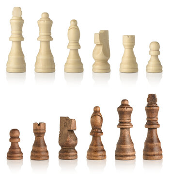 Black and white wooden chess isolated