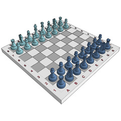 Chess Board With Chess Pieces Vector. Illustration Isolated On White Background. A Vector Illustration Of Chess Board.