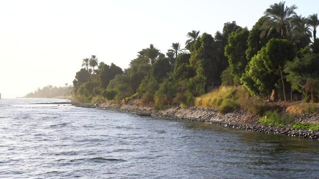 Beautiful Nile River Banks at Sunset in Upper Egypt