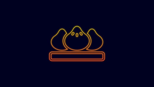 Glowing neon line Dumpling icon isolated on blue background. Traditional chinese dish. 4K Video motion graphic animation