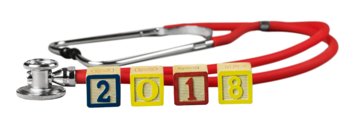 Medical stethoscope and 2018 wooden number