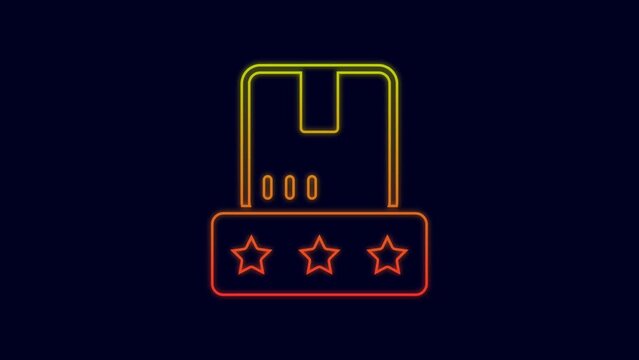 Glowing neon line Consumer or customer product rating icon isolated on blue background. 4K Video motion graphic animation