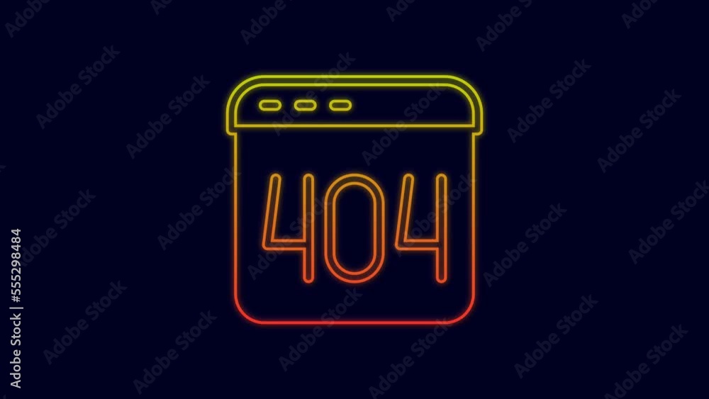 Poster glowing neon line page with a 404 error icon isolated on blue background. template reports that the 