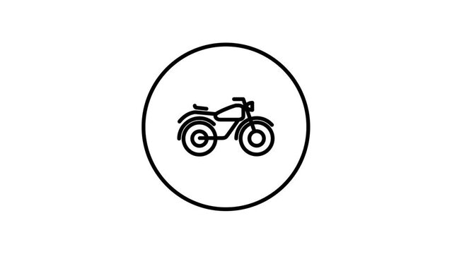 Motorcycle icon, motorbike speed black and white drawing button, line vector illustration icon video animation, self drawing