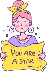 a beautiful cute woman holding banner illustration