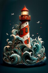 lighthouse in the night, generated image