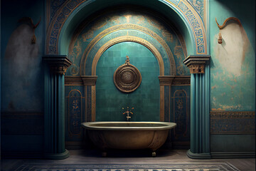 Luxury vintage Turkish bath in marble blue and gold - obrazy, fototapety, plakaty