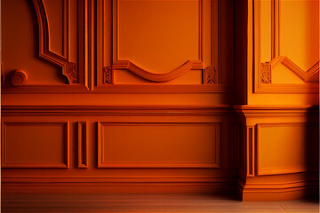 orange lacquered wall with wainscoting ideal for backgrounds