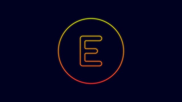 Glowing neon line Compass west icon isolated on blue background. Windrose navigation symbol. Wind rose sign. 4K Video motion graphic animation