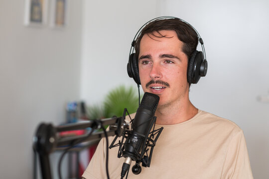podcaster with microphone