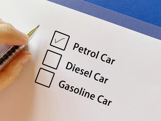 Questionnaire about vehicles