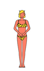 軽く会釈（お辞儀）をするトラ柄ビキニ姿の赤鬼の女性、伝統行事、節分