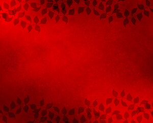 赤い背景に葉っぱの装飾の横型イラスト