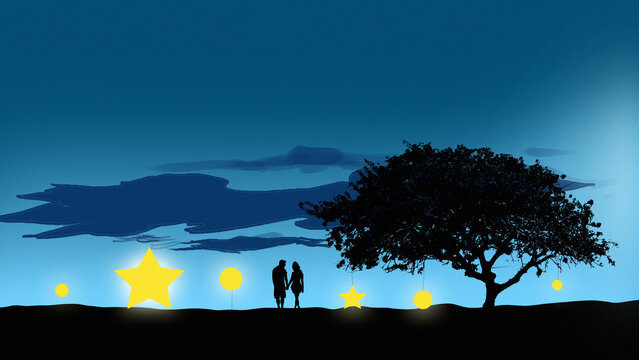 man night sky light digital art ,type painting ,3d illustration couple picture