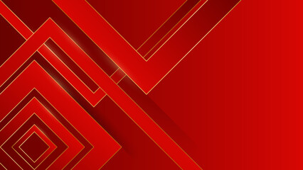 Red gold abstract background for design. Geometric shapes. Triangles, squares, stripes, lines. Color gradient. Modern, futuristic. Light dark shades. Web banner.