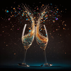 Celebration Toast with Champagne Glasses