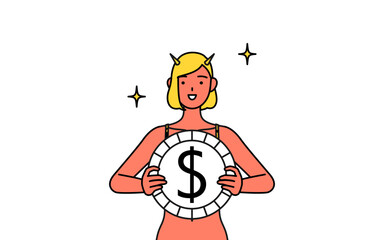 為替差益やドル高のイメージ、トラ柄ビキニ姿の赤鬼の女性、伝統行事、節分