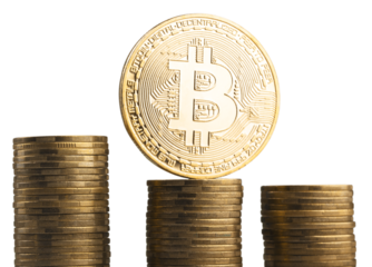 Golden bitcoin are stacked coin, money concept