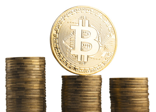 Golden bitcoin are stacked coin, money concept