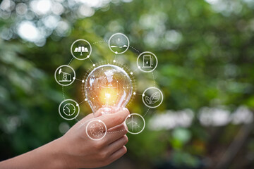 light bulb against nature, icons
