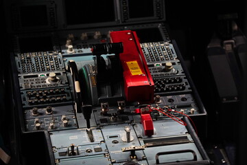 Astana, Kazakhstan - 10.17.2022 : Repair of the control panel in the cockpit of the Airbus A320