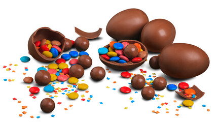 Chocolate Easter Eggs and colored candy