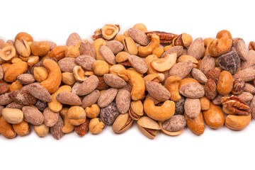 A group of almonds, pistachios, walnuts, macadamia, cashews.