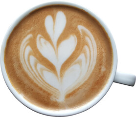 op view of a mug of latte art coffee
