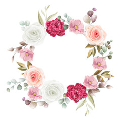 beautiful hand drawing flower and leaves wreath